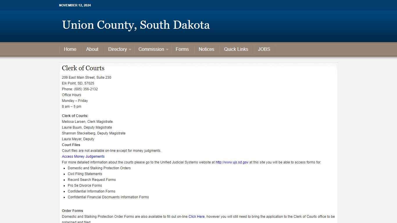 Clerk of Courts - Union County, South Dakota