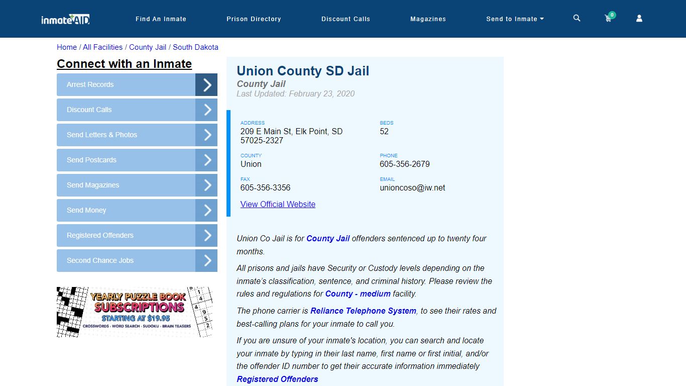 Union County SD Jail - Inmate Locator